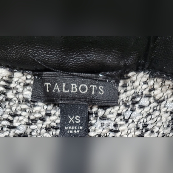 Talbots Black and Silver Button Up Cardigan Jacket Black Faux Leather Trim XS - Picture 5 of 11